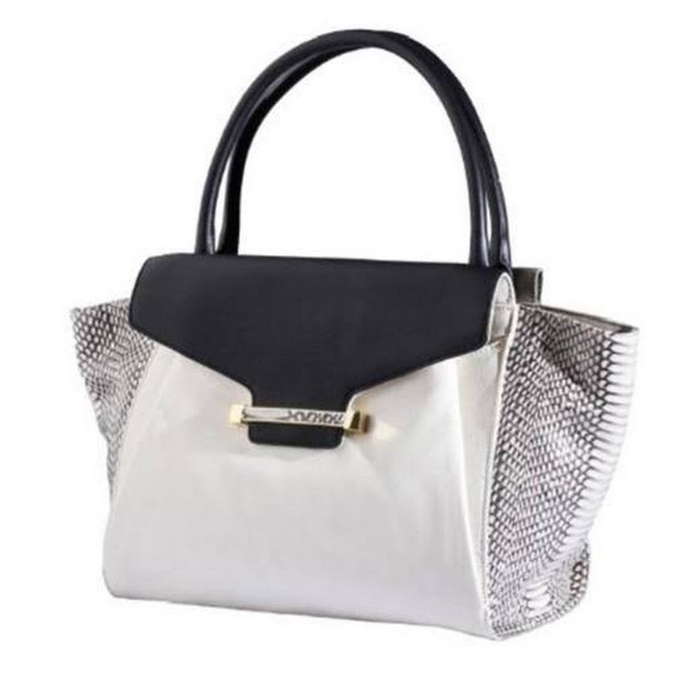 Cream Leather & Snakeskin Leather Handbag